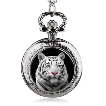 Cute Tiger Quartz Pocket Watches Necklace With Chain Mens Vintage Fob Watch Dropshipping HB104 reloj de bolsillo