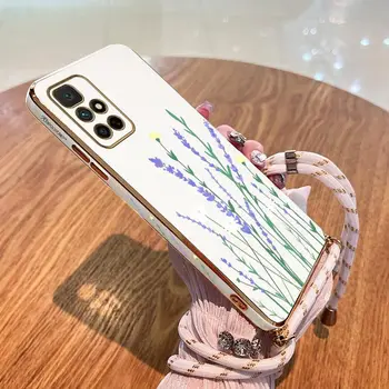 Daisy Lavender Lanyard Plating telefono dėklas, skirtas Xiaomi Redmi 10 12C 10A 9 10C 9T 9A A1 9C dangteliui