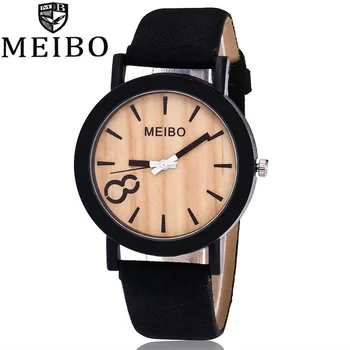 NO.2 MEIBO Luxury Brand Moteriški laikrodžiai Modeliavimas Medinis kvarcas Vyriškas laikrodis Laisvalaikio medinės spalvos odinis laikrodis Relogio