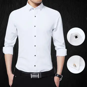 Oficialūs dalykiniai baltos suknelės marškiniai standartiškai tinkantys marškiniai ilgomis rankovėmis vyrams plius dydžio vientisi/dryžuoti klasikiniai vyriški marškiniai XXL 3XL 4XL