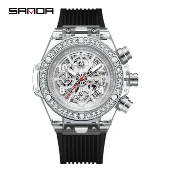SANDA 2023 Fashion Luxury Vyriški laikrodžiai Kvarcinis laikrodis Vandeniui atsparus nerūdijančio plieno rankinis laikrodis vyrams Relogio Masculino