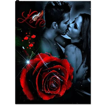 Sexy Lover Kiss 5D Square/round Pasidaryk pats deimantų siuvinėjimas Raudona rožė Mėnulis Jūra Vyro ir moters mozaikos raštas Deimantų tapyba