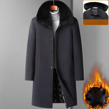 Vidutinio amžiaus vyrai Sutirština vilnonį paltą Mada Kailio apykaklė Verslas Laisvalaikis Gražus švarkas Žieminis džentelmenas Šiltas vidutinio ilgio paltas