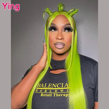 Ying Bone Straight Fluorescent Green Colour 13x6 Nėrinių priekinis perukas 13x4 nėrinių priekiniai perukai Peru Remy 613 Blonde Wig